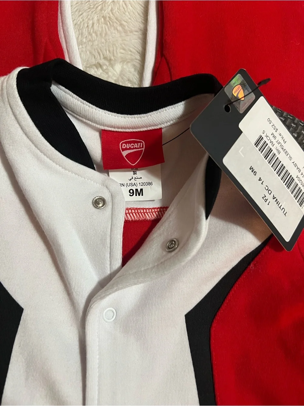 Ducati Red & White Infant One-Piece Footie with Grip Patches